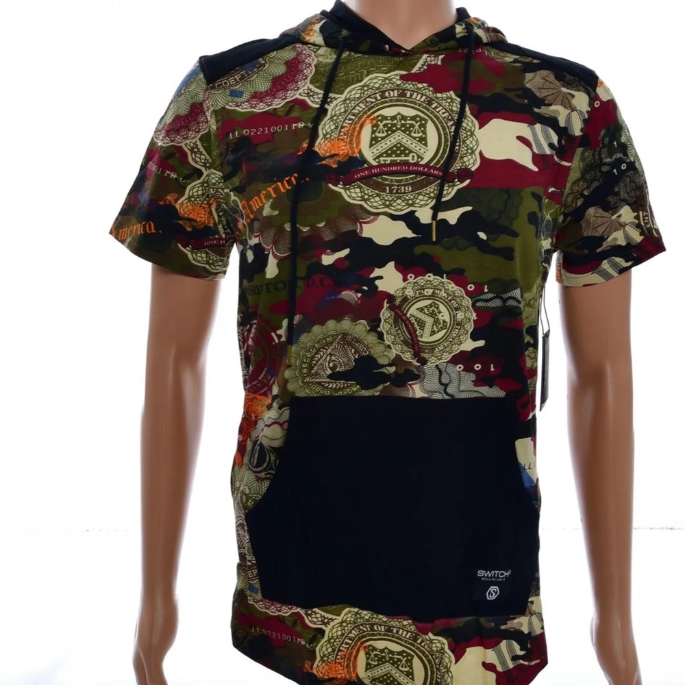 MEN’S SWITCH MONEY PRINT SS HOODIE-OLIVE